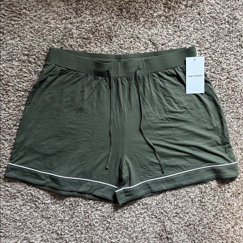 COZY EARTH NWT Women's Bamboo Stretch-Knit Pajama Shorts Olive Size Large - Picture 6 of 8